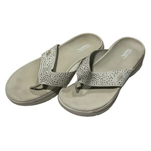 Skechers Archfit Beige Bedazzled Slip On Flip Flops Women's 9